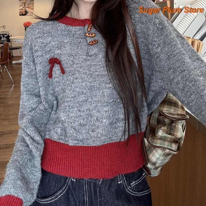 American Minimalist Autumn and Winter Christmas Color Matching Women Soft Waxy Lazy Wind Comfortable Leisure Trend Sweater Top