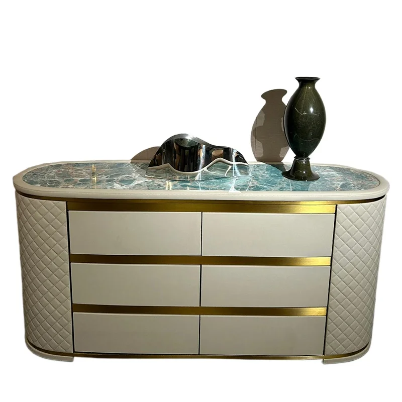 

Solid wood dining side cabinet Stainless steel leather designer locker, chest cabinet, storage cabinet, six chest cabinets