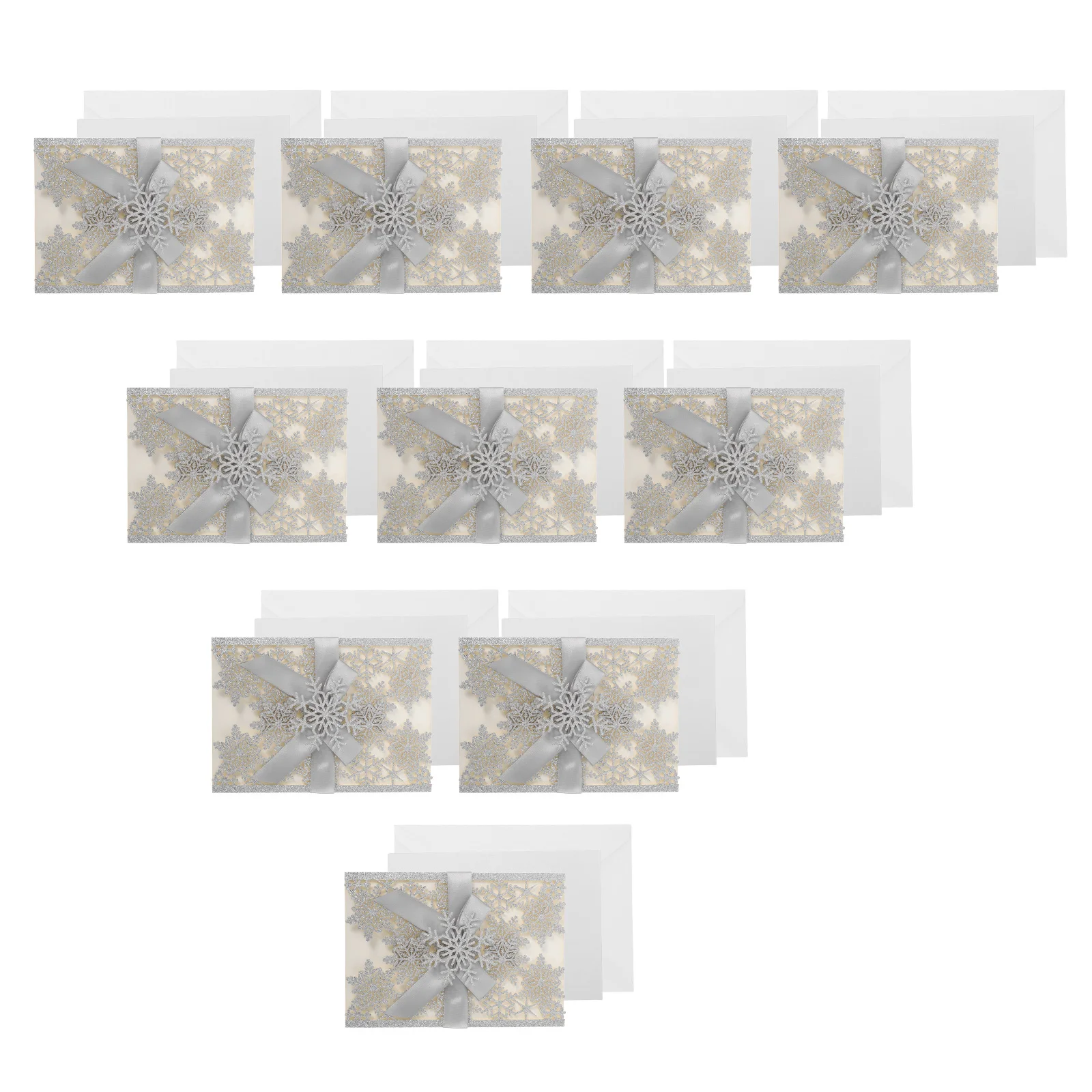 

10Sets Wedding Invitation Cards Laser Cut Snowflake Glitter Silver Card Stock Winter Xmas Cards