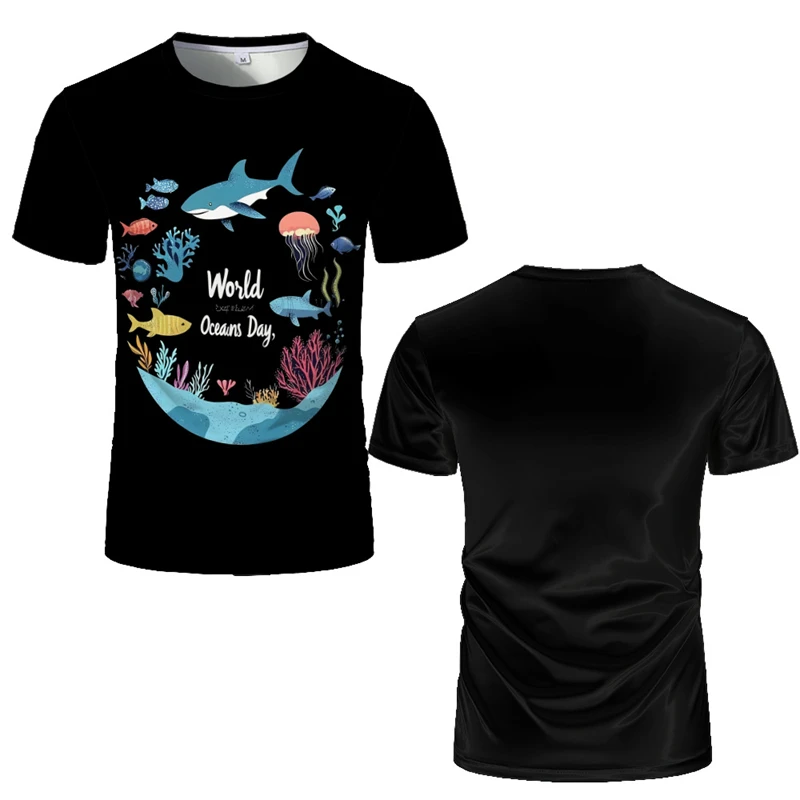 

Cartoon Whale Pattern T-shirt Ccean Style Fashion Casual Harajuku T Shirt Men And Women Daily Simple And Comfortable Cotton Tops