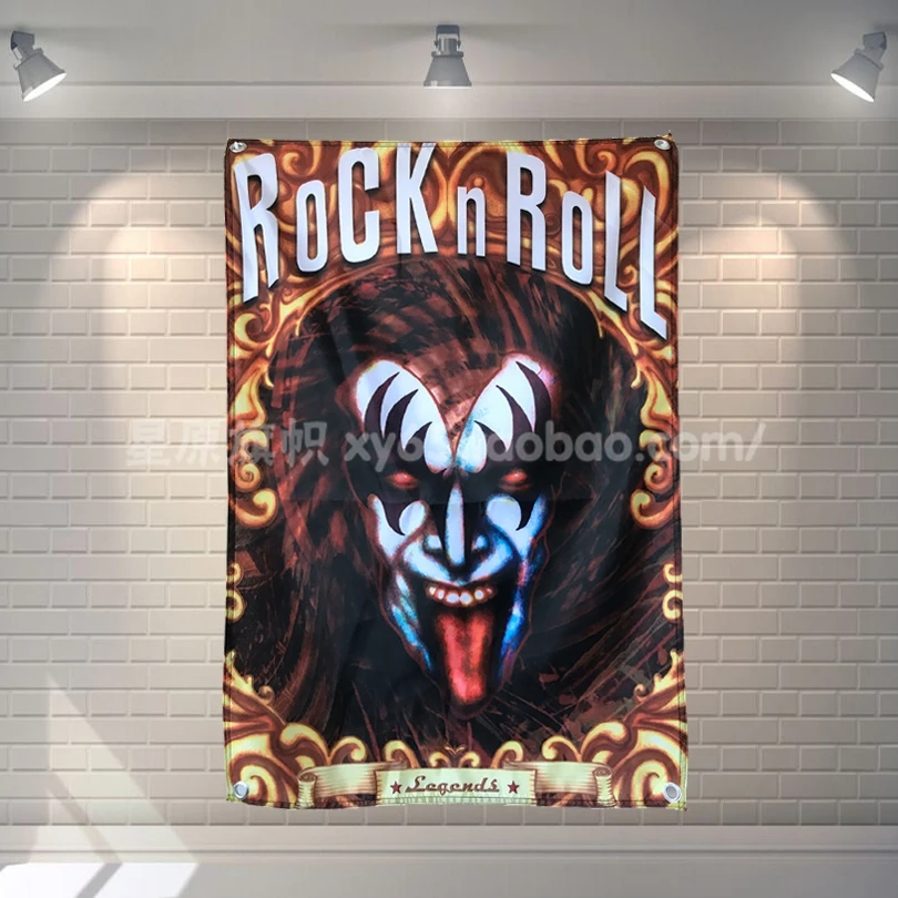 

"ROCK N ROLL" rock band poster banner 4 holes hanging flags 56X36 inches Games billiards hall decor wall background