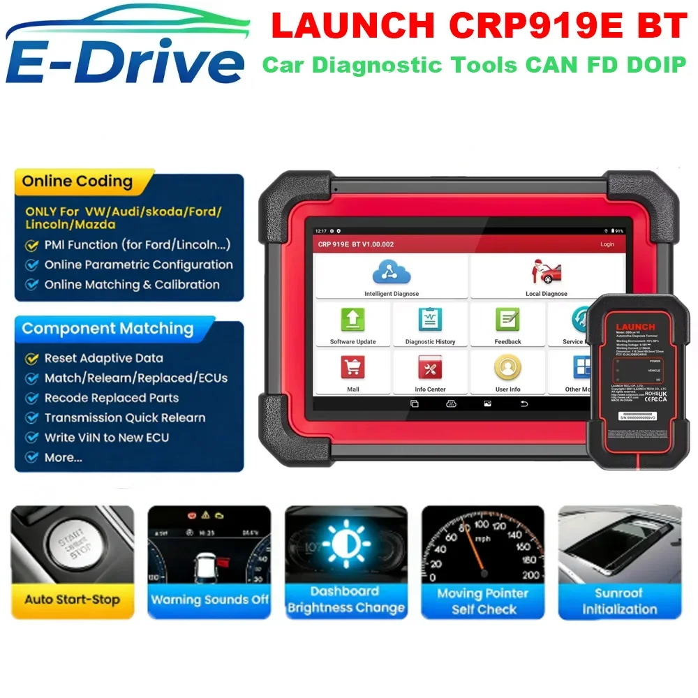

2026 Upgraded LAUNCH X431 CRP919E BT Car Diagnostic Tool CAN FD DOIP ALL Systems ECU Coding Bi-directional 31 Resets DBScar VII