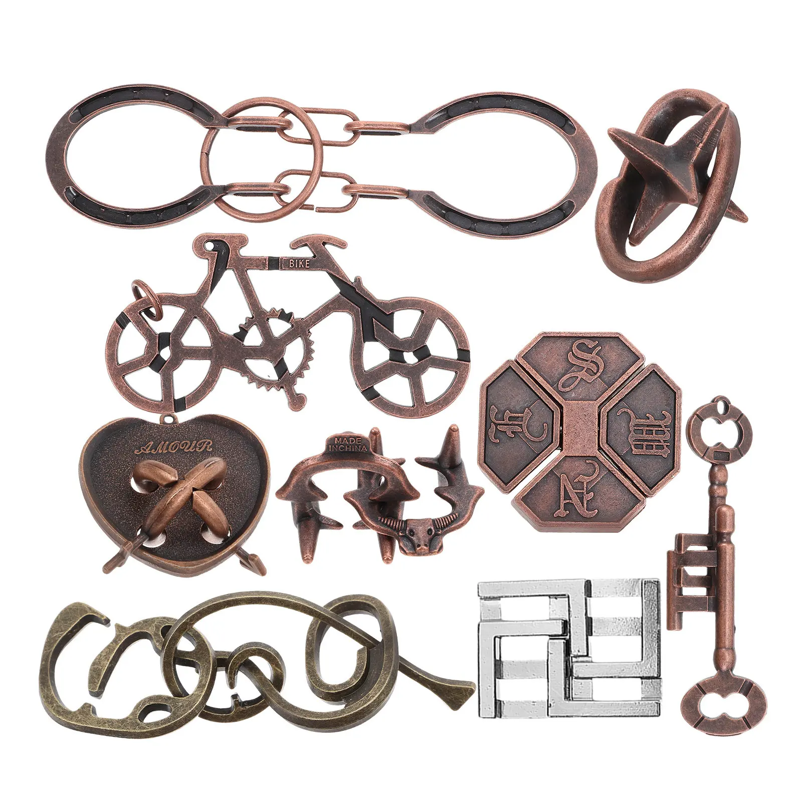 

9Pcs Brain Teaser Metal Puzzle Set Lu Ban Lock Design Educational Logic Game for Adults Concentration Boosting Party Group