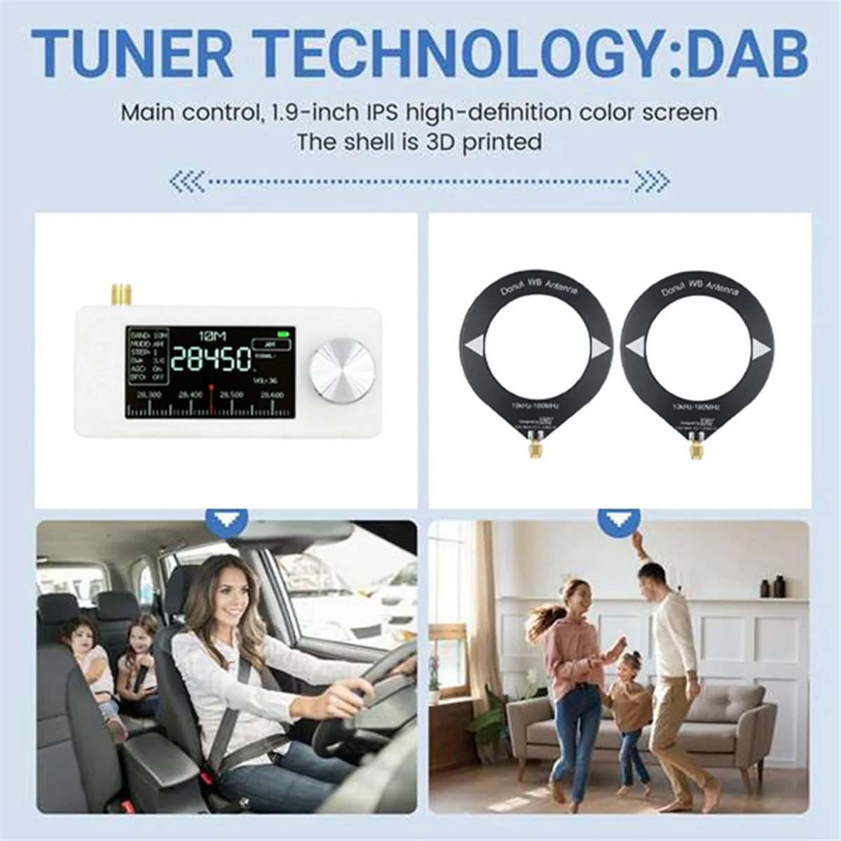 ABJZ SI4732 Radio Band Penuh dengan Antena Loop 10Khz-180Mhz Portabel LSB USB AM Radio FM Antarmuka SMA Penerima Mini