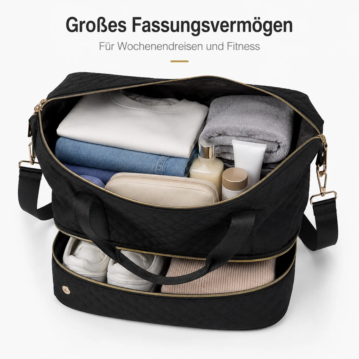 Expandable Travel Duffel Bag for Women, Large Capacity Weekender Tote with Adjustable Shoulder Strap, Carry On Overnight Bag