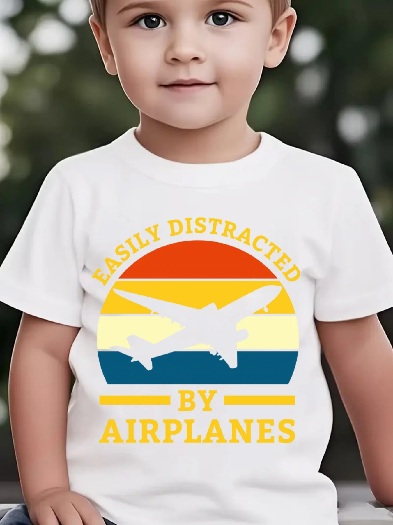 Kids Boys Girls Family Matching T Shirt Easily Distracted By Airplanes Print Short Sleeve Tee Casual Parent Child Daily Tops
