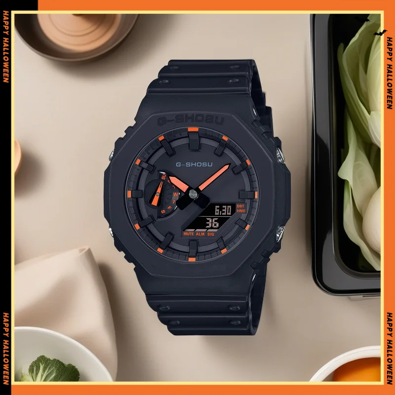 Orologio sportivo elettronico da uomo, ora mondiale, funzione completa, doppio display, sollevamento automatico, fumetti in quercia leggera