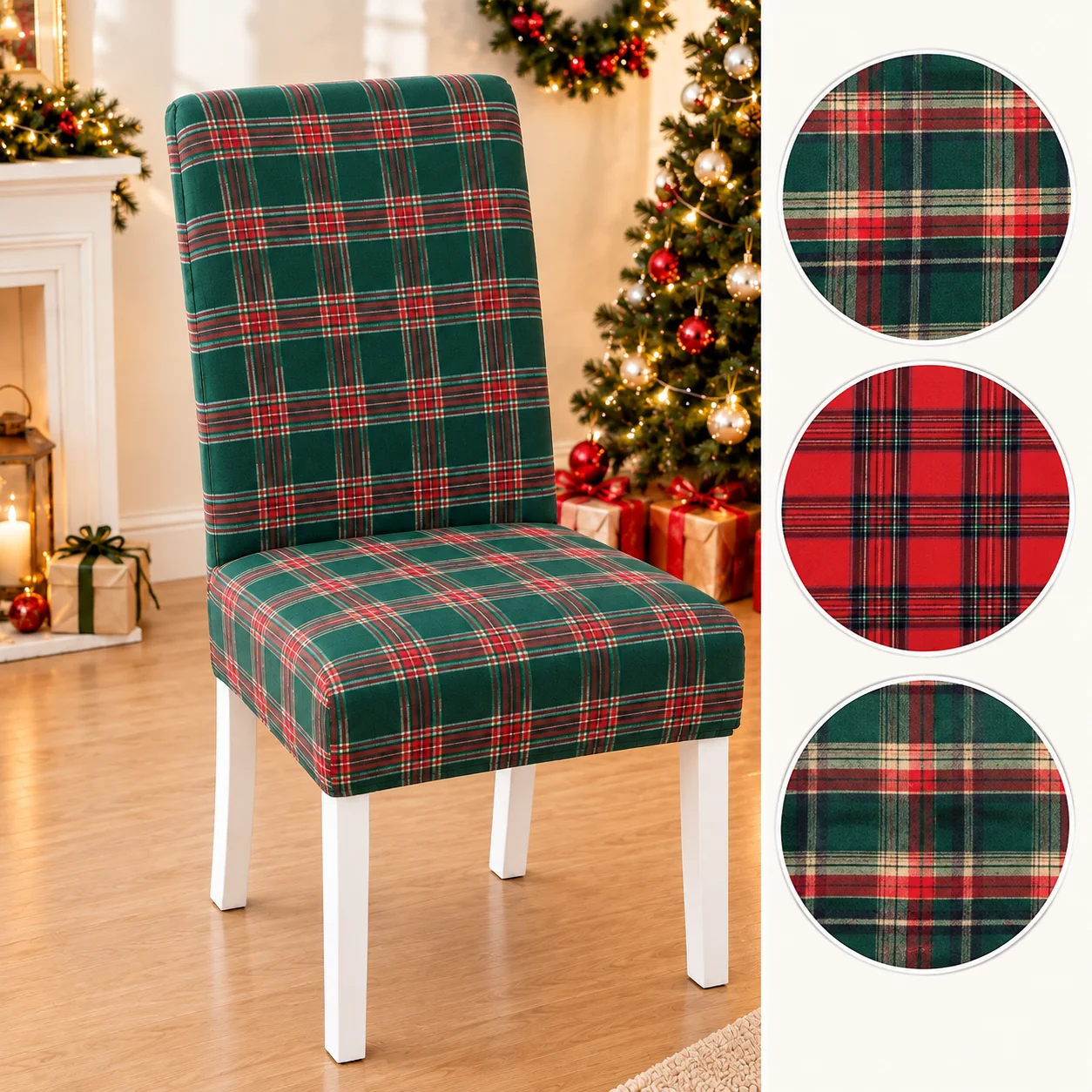 Modern-Style Printed Polyester Fiber Chair Covers High-Elasticity Dust-Proof Christmas Theme Furniture Protectors