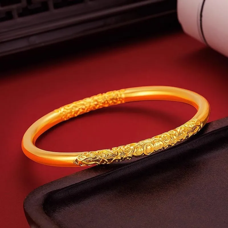 Curly Pattern Bracelet Ancient Style Simple Bracelet Female Alluvial Gold Bracelet No Color Fading Solid Gold-Plated Simulation