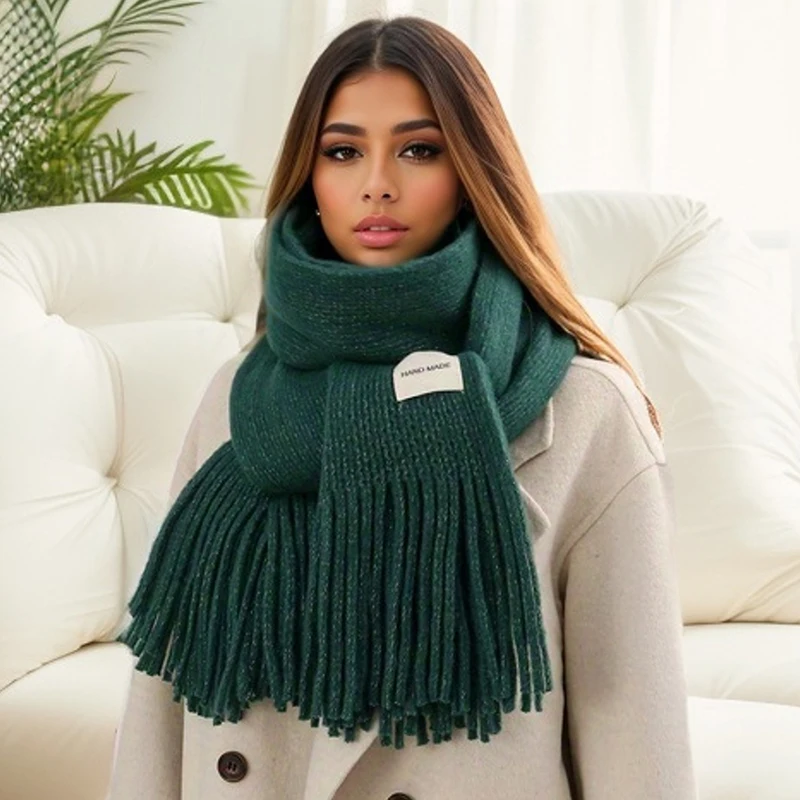 Winter Thick Pashmina Warm Shawl Wrap Tassel Fashion Solid Blanket Fashion Cashmere Scarf Women Neckerchief Poncho Stoles