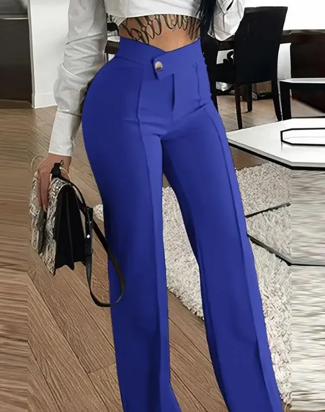 Pantalon de travail droit boutonné à jambes larges pour femmes, vêtements polyvalents, streetwear décontracté sexy, mode automne et hiver, fjY2k,