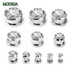 MODRSA 1PC Stainless Steel Geometric Circular Ear Expander Ultra Sparkling Zircon Earrings Body Piercing Jewelry for Women