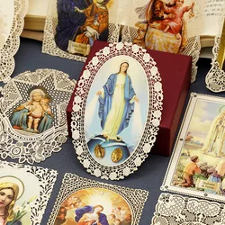 Catholic Christian Virgin Mary Decorative Cards Lace Paper Religious Figure Icon Bookmark Exquisite Gift For Family Friends