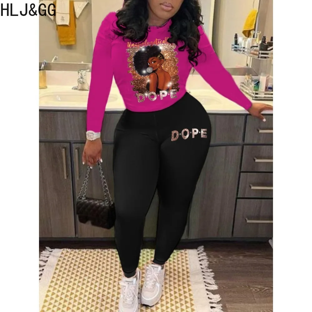 

HLJ&GG Rose Casual Patter Print Jogger Pants Sets Women Round Neck Long Sleeve Top And Pants Two Piece Outfits Female Tracksuits