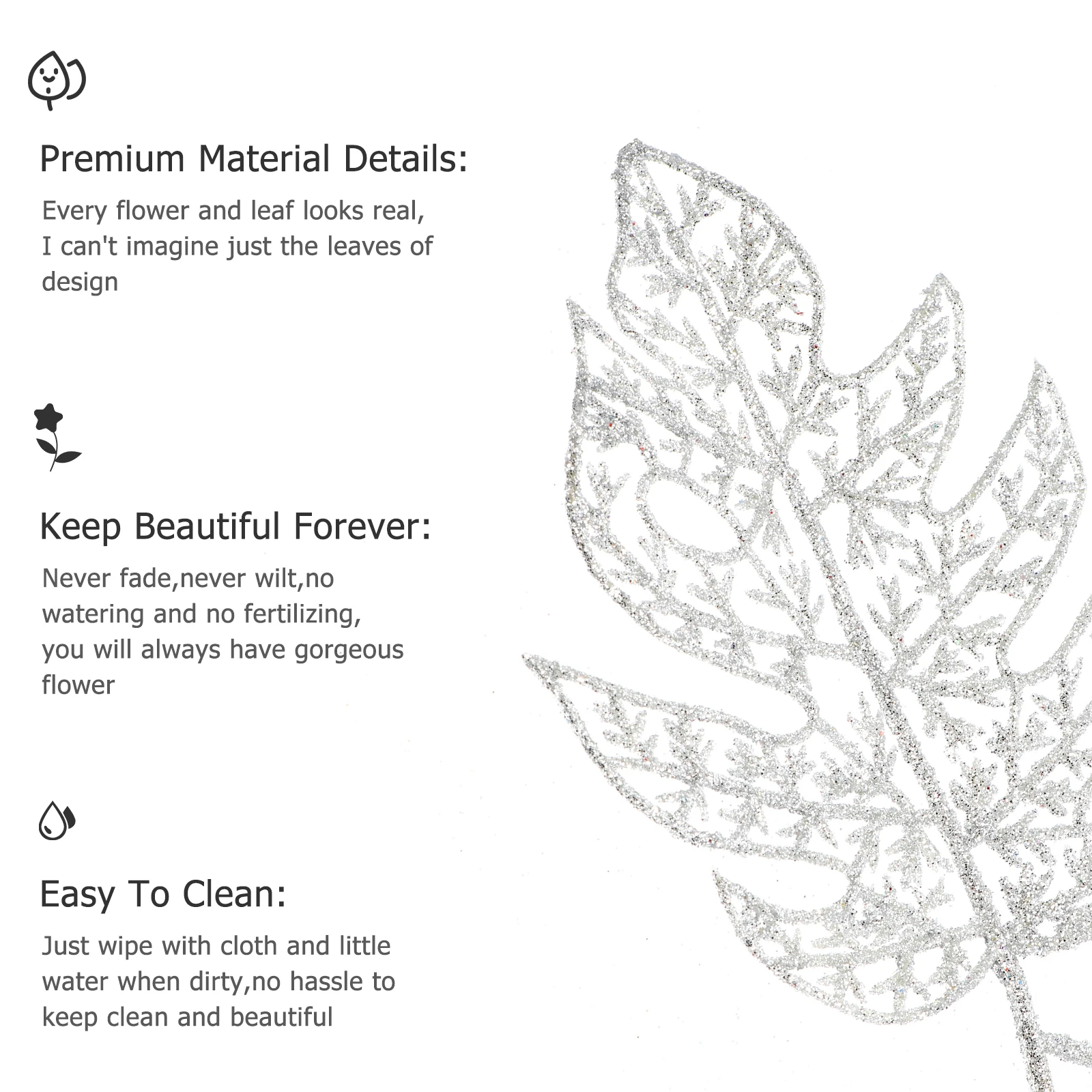 

10Pcs Simulation Leaf Xmas Glitter Leaf Decor Premium Quality Exquisite Lightweight Christmas Garland Accessory Photo Prop