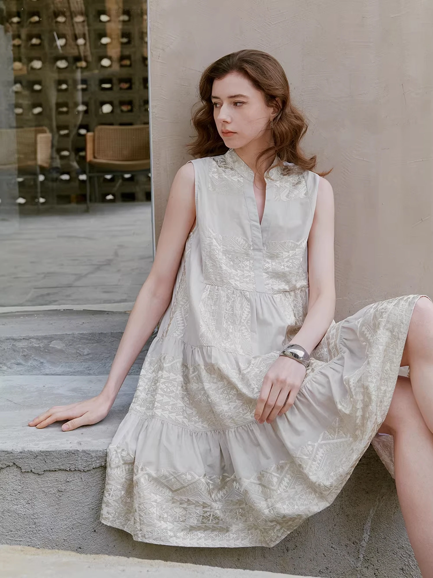 

Нежное классическое летнее платье для девочек с объемной вышивкой, из хлопка, без рукавов, свободного кроя, универсальное