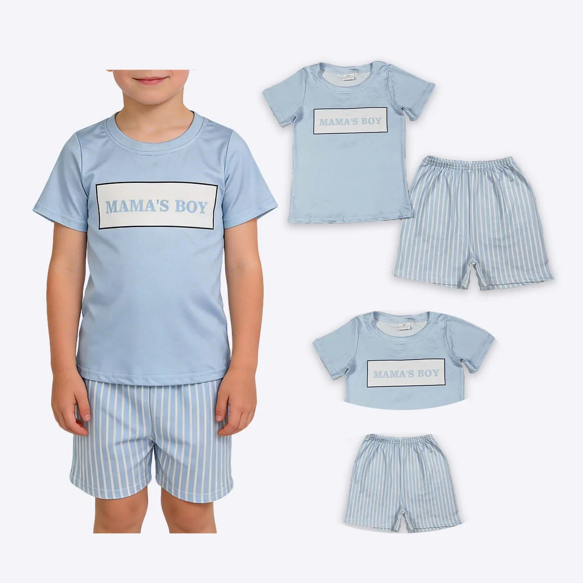 

Kids Clothes Sets Mama's Boy Light Blue Shirt Top Stripe Shorts Cute Baby Toddler Outfits Infant Children Clothing Wholesale