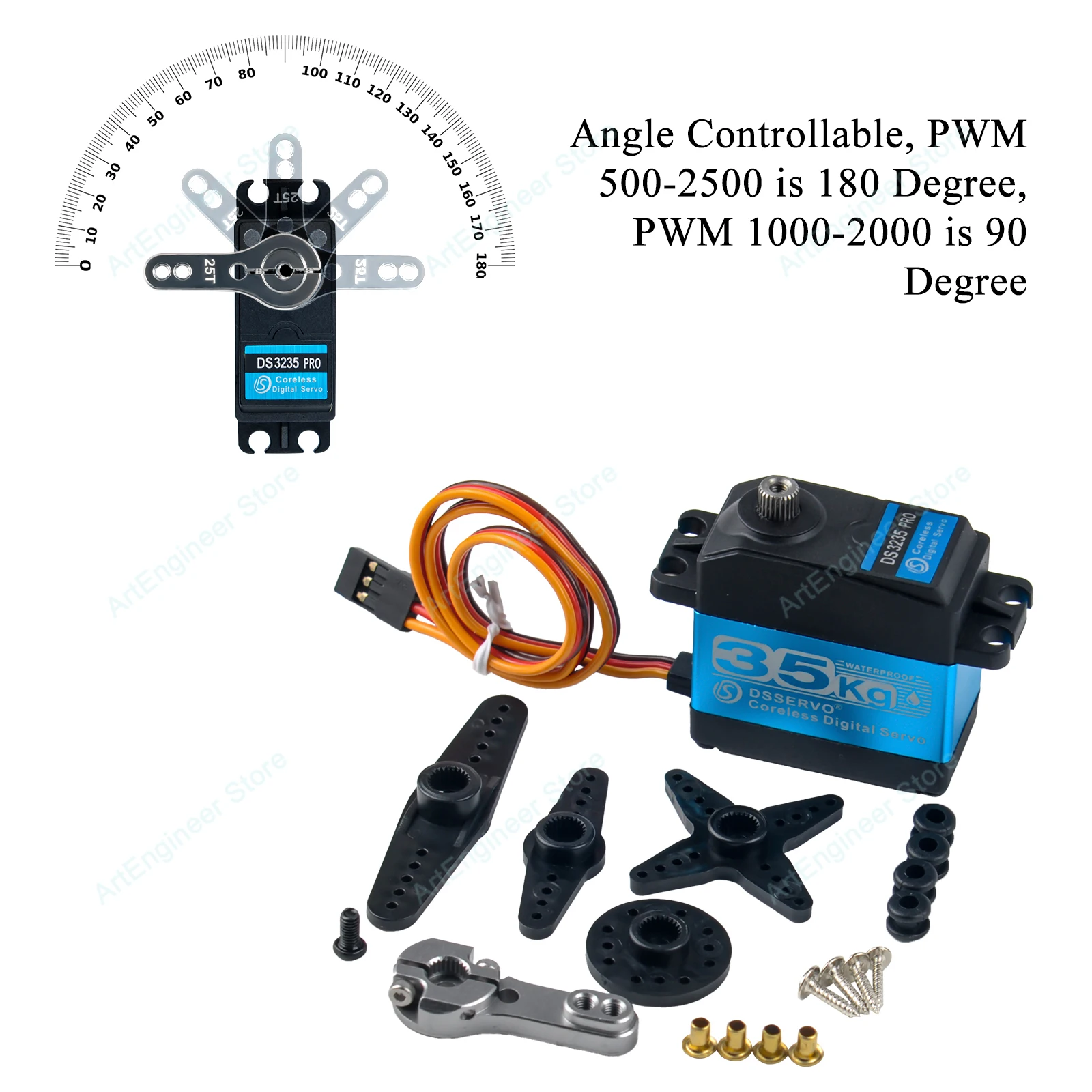 DS3235 PRO 35 kg High-Torque Digital Servo Metal Gear Wasserdichter IP66 Coreless Motor für 1/8 1/10 1/12 RC Autos 180 ° /270 °   Optional