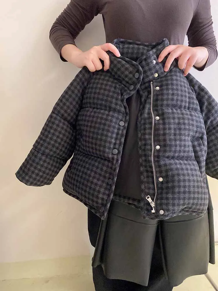 

Casual Autumn Winter New Set Girls' Padded Thick Plaid Cotton Jacket with Fleece Warm Leather Pants