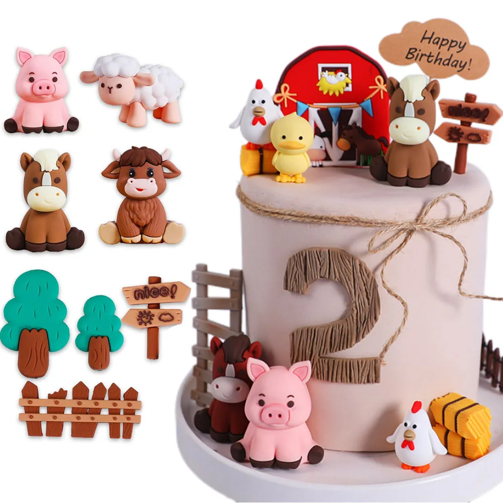 Farm Animal Cake Toppers Barnyard Themed Cake Decor Mini Sheep Horse Cow Pig Cake Toppers Farm Animal Baby Shower Birthday Decor