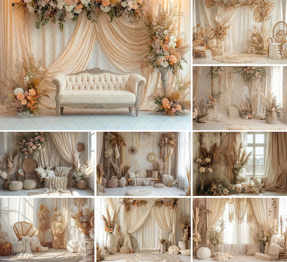 Mehofond Photography Background Boho Room Flowers Curtain Adult Birthday Wedding Maternity Portrait Decor Backdrop Photo Studio