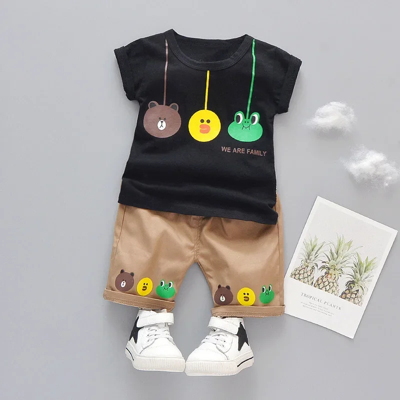 Conjunto de ropa de dibujos animados para bebés, niños y niñas, camiseta de algodón de verano + Pantalones cortos, niños de 1 a 3 años