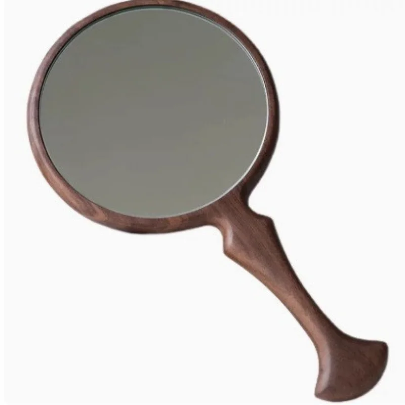 مرآة مكياج محمولة باليد، مرآة ذيل السمكة كلاسيكية أنيقة بمقبض خشبي، مرآة ديكور للسفر والمنزل للاستخدام الذكرى السنوية