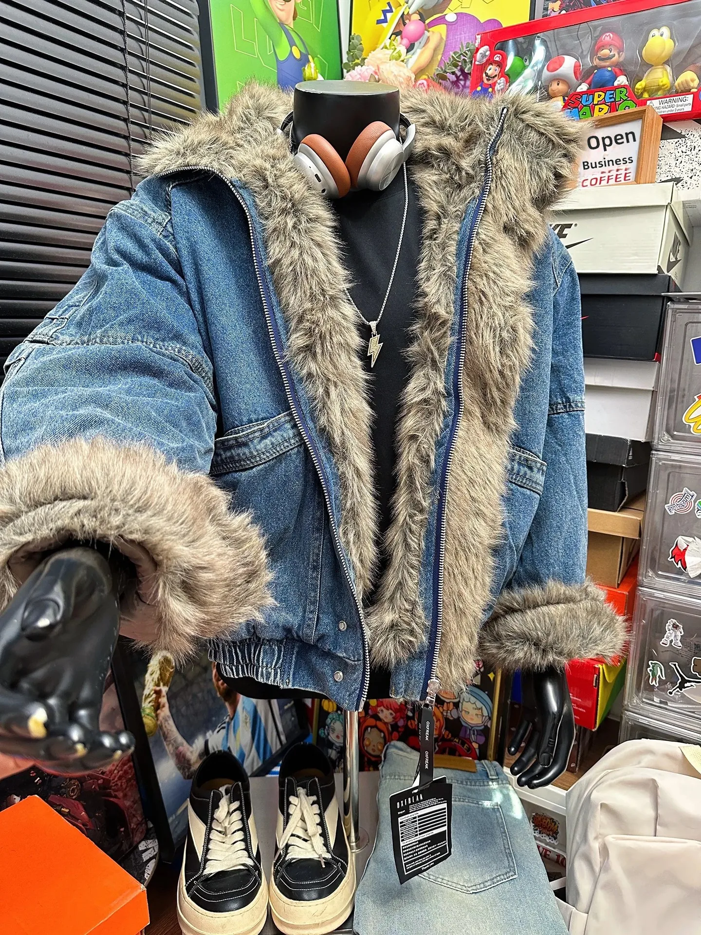 American Style Thickened Cotton Jacket Men's Winter Coat Denim Eagle Design Casual Workwear Short Length Warmth Youth Fashion