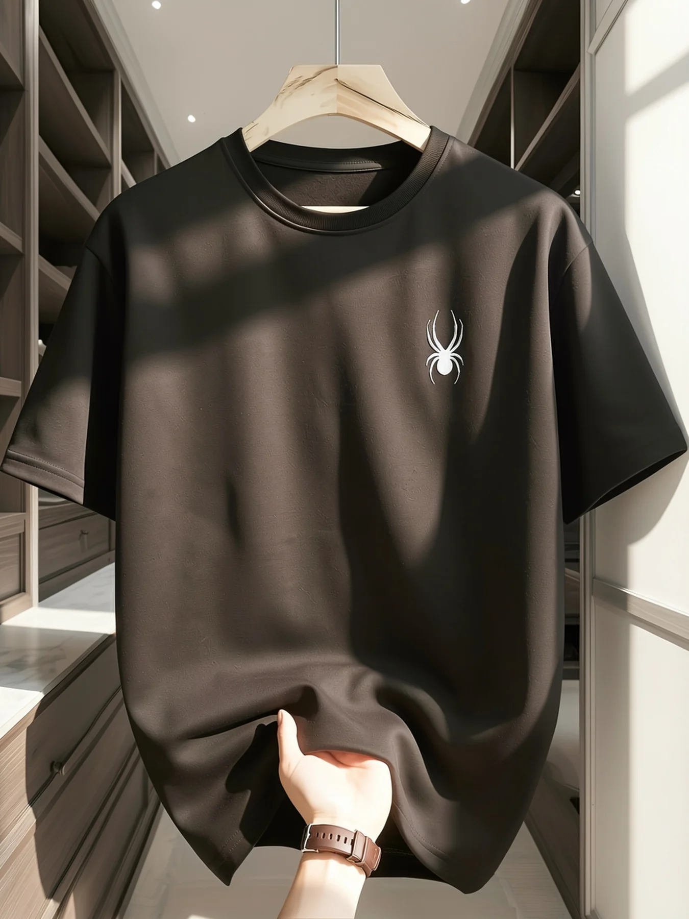 T-shirt d'été pour homme à col rond et manches courtes, séchage rapide, adapté au sport et à un usage quotidien, avec un motif d'araignée imprimé