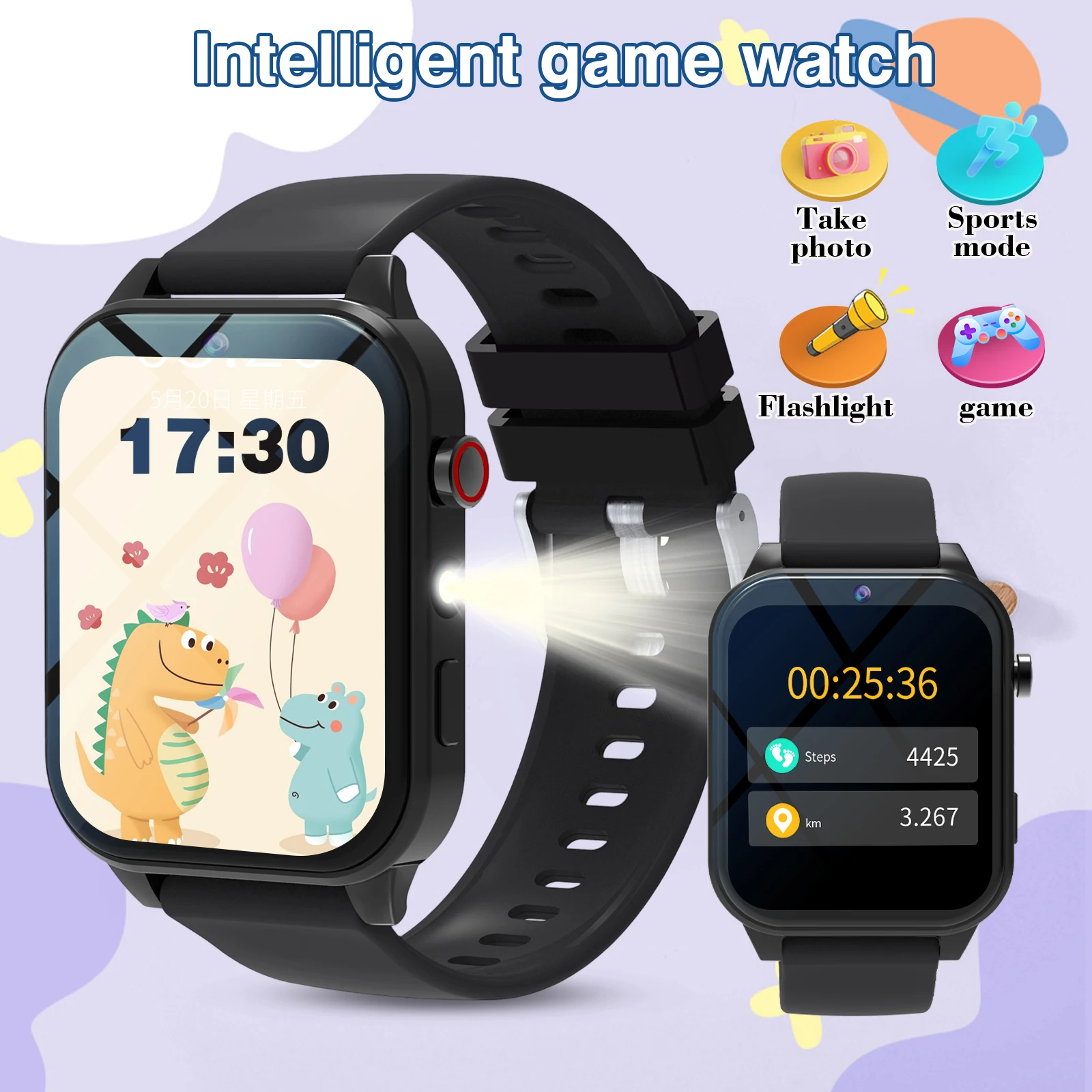 1.83-Inch Kids Smart Watch with Camera, Photo Album for Growth Recording, 18 Built-in Games, Calculator/Calendar/LED Flashlight,
