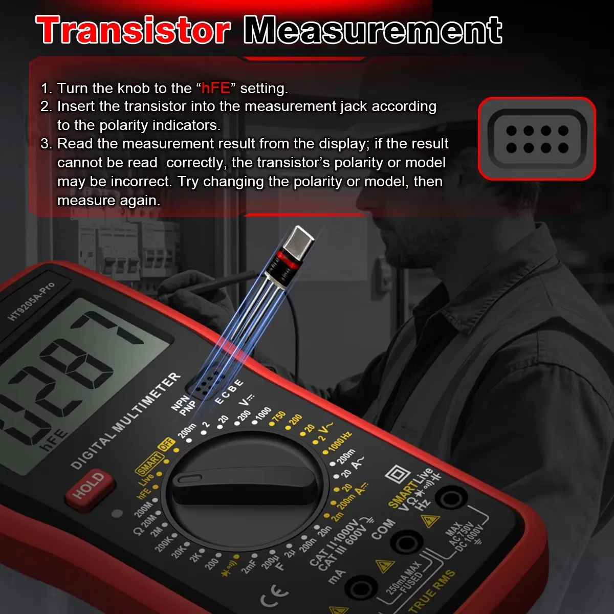 HABOTEST HT9205A-PRO True RMS Digital Multimeter 2000 Counts AC/DC Voltage Current Resistance Capacitance Electrician Tester