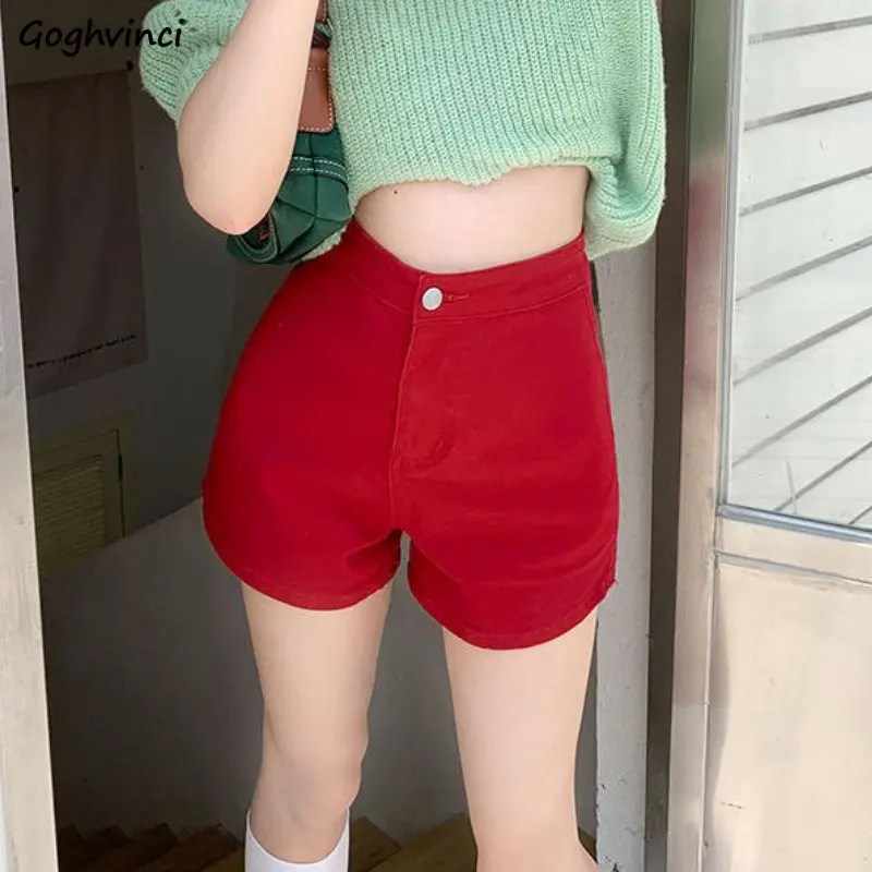 Jeans shorts für Frauen sexy hohe Taille solide amerikanischen Stil dehnbare hot sweet Streetwear einfache All-Match Sommer rote Damen