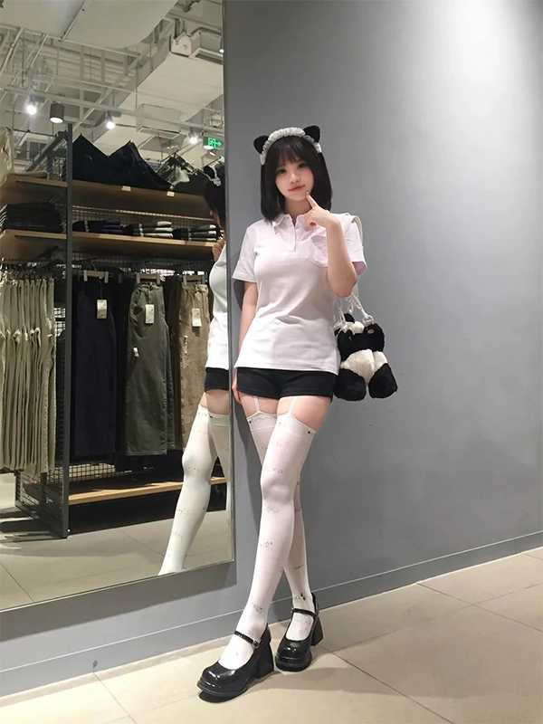 

Sweet Versatile Student Shirt Women's Original JK Uniform Waist-Cinching Top Korean Style Short Sleeve Button-Up Top
