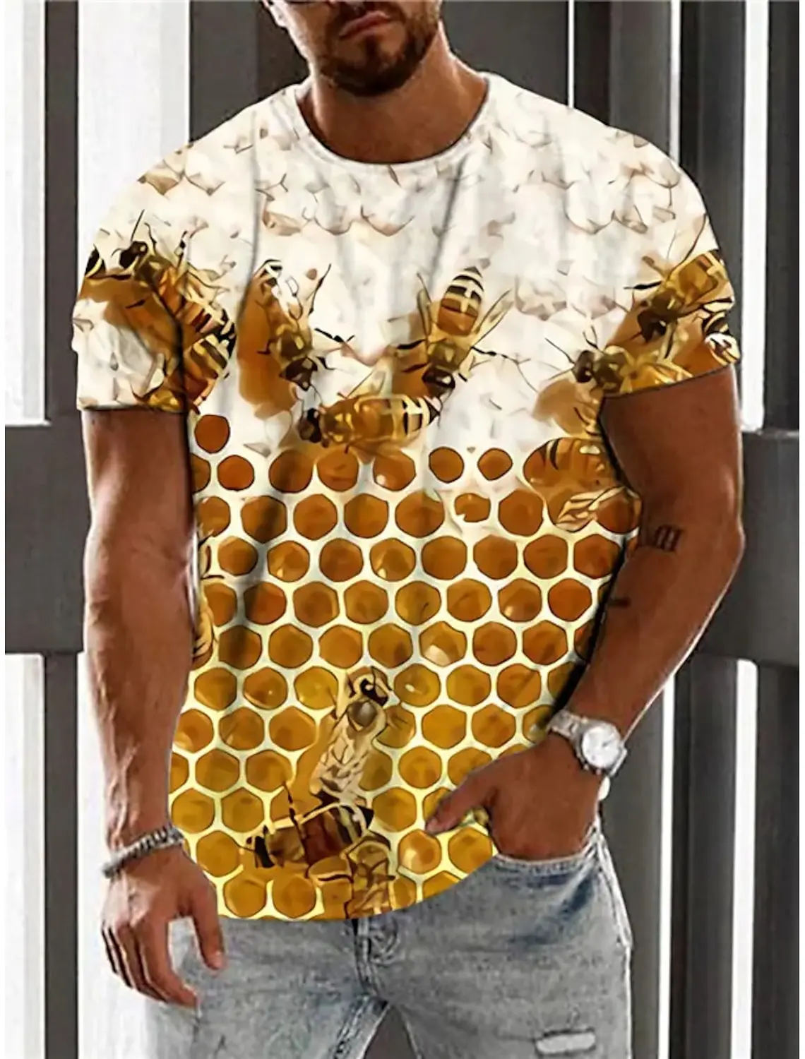 Men\'s T-Shirts Funny Bee Pattern 3D Print Tops Tees 2024 Summer New Women Streetwear Fashion Oversized T Shirt Men Clothing