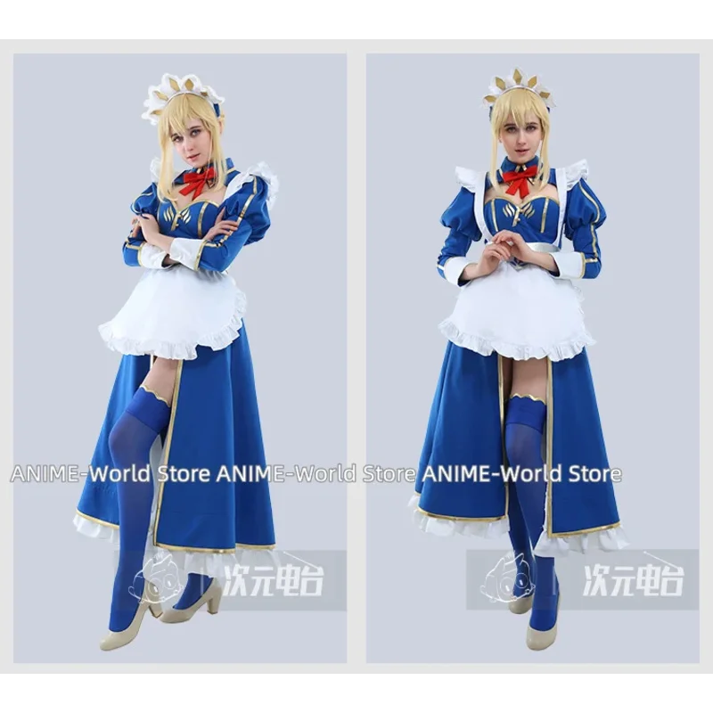 Fate Grand Order Lancer Artoria Pendragon Maid Blue Dress Girls Party Gift Dress Halloween Adult Suit Cosplay Costume