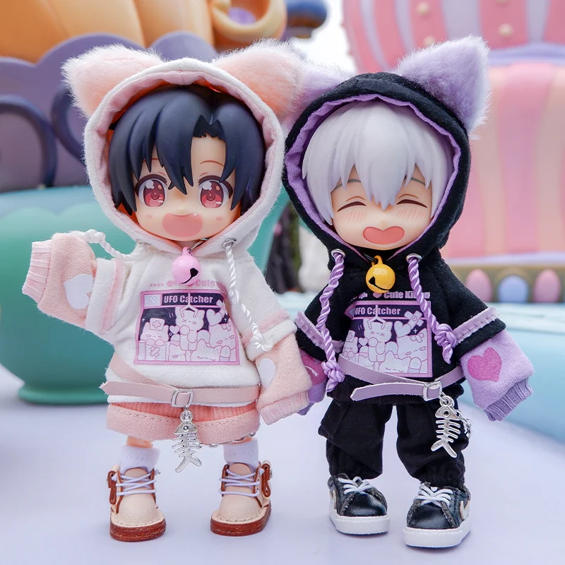 OB11เสื้อผ้าแมว Hooded เสื้อกันหนาวกางเกงขาสั้นชุดรองเท้าหนัง Obitsu11, Molly, GSC, YMY, 1/12bjd เสื้อผ้าตุ๊กตาอุปกรณ์เสริม