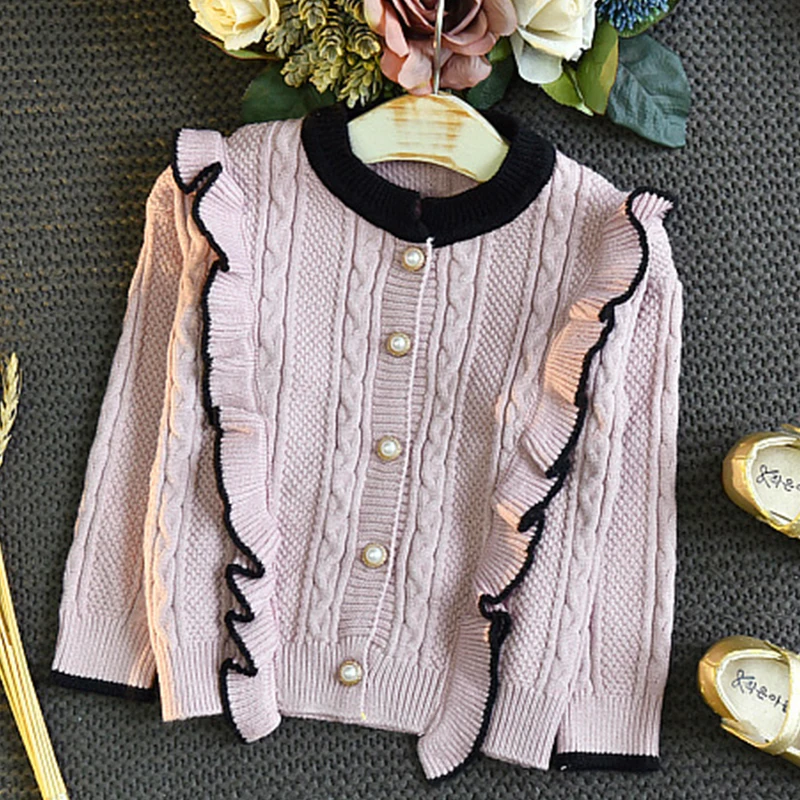 Spring Autumn Girl Clothes Korean Fashion Princess Cardigan Knitted Sweater+Skirt Children\'s Sets Baby Boutique Clothing BC805