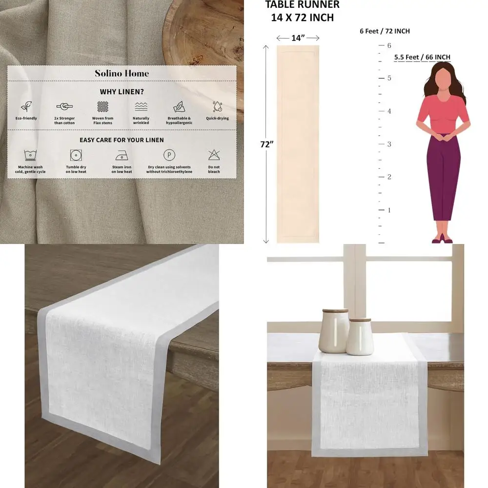 

Скатерть из чистого льна размером 14 x 72, мягкий серый и белый, для осени, Дня Благодарения и рождественских торжеств