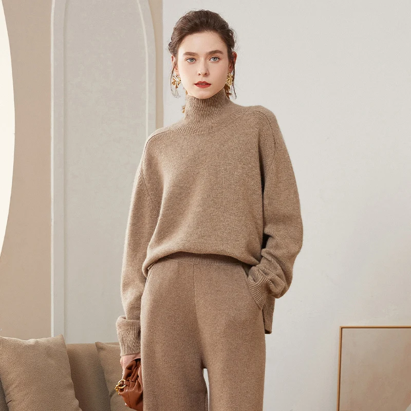 Pullover Sweater Women's Solid Color Loose Thick Warm Soft Comfortable High-Grade Turtleneck Cashmere Sweater Top Autumn Winter