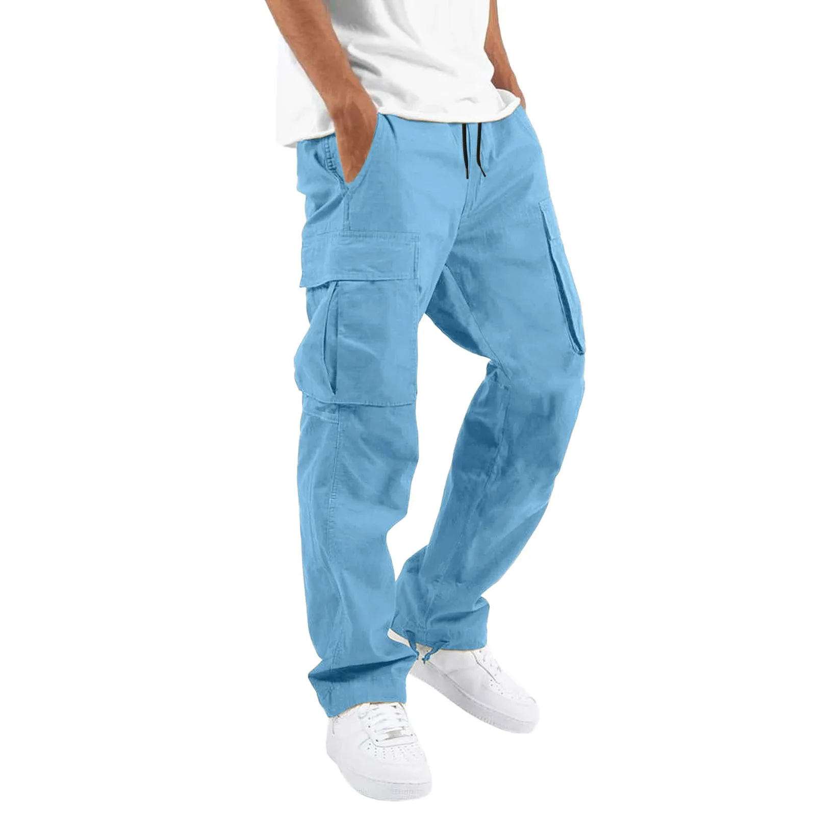 Mens Solid Color Cargo Pants Y2k Aesthetics Outdoor Sports Trousers Loose Wide Leg Straight Overalls Sweatpants Pants Trousers