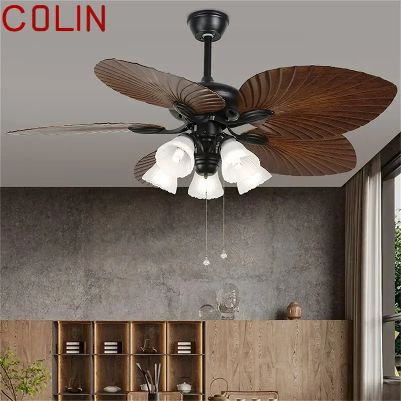 COLIN European Luxury LED Fan Light American Retro  Living Room Restaurant Bedroom Ceiling Fan Light Remote Electric Fan Light