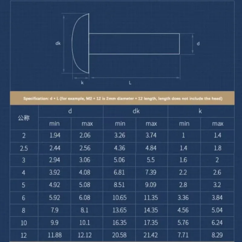 M1.5 M2 M3 M4 Button Head Cap Copper Rivets Copper Nail Solid Rivet Semi-Round Rivet Copper Round Common Nail