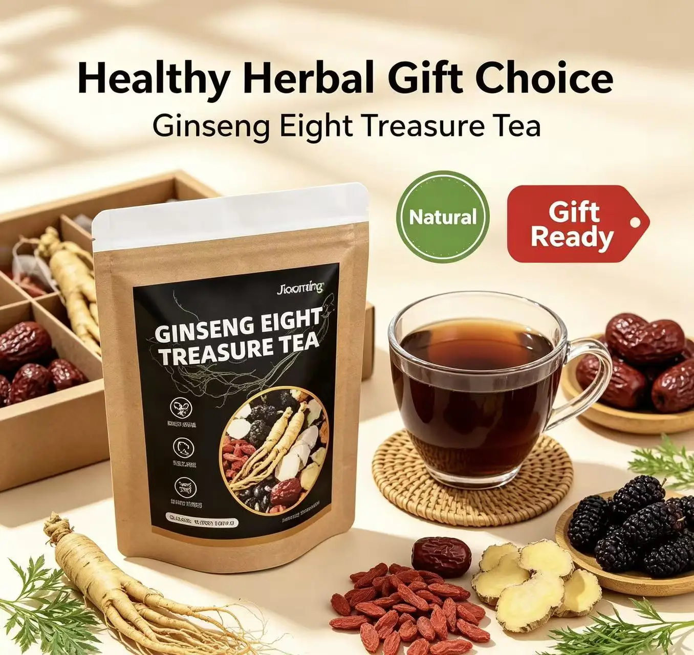 Ginseng eight Treasure Tea Ginseng Eight Treasures Health Tea for Men's Energy Supply Miracle Tool Relieves Fatigue