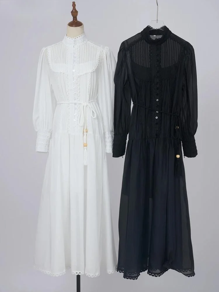 Luxury Quality Autumn Elegant Embroidery Lace Trims Long Lantern Sleeve Ruffles Maxi Prom Evening Wedding Dress For Women
