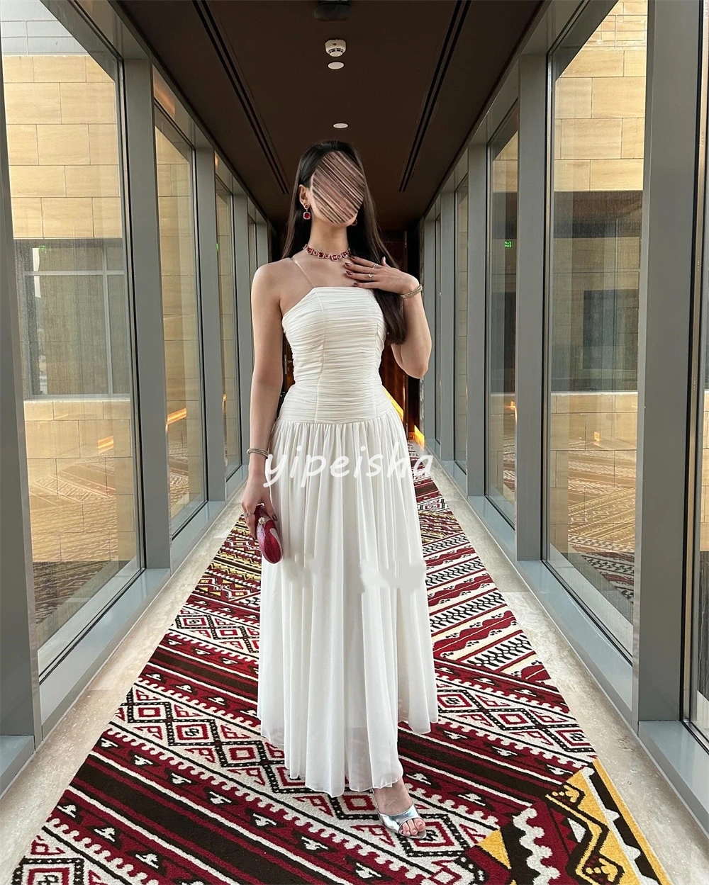 Customized Elegant Simple Chiffon Pleat Ruched Straight Strapless Ankle Length Dresses Bespoke Occasion Dresses Sizes Available