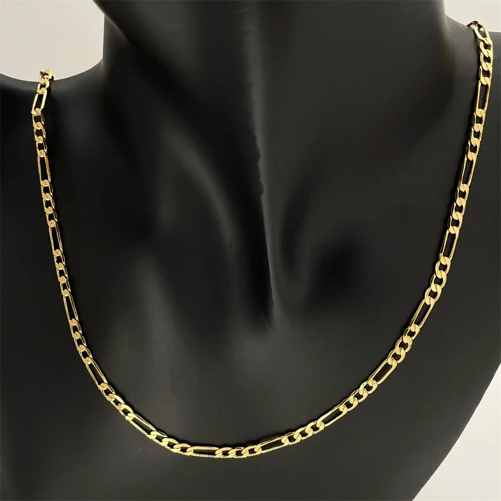 Andara Luxury Unisex 925 Sterling Silver Gold Plated 4mm Figaro Necklace Engagement Jewelry Accessories 50-60cm
