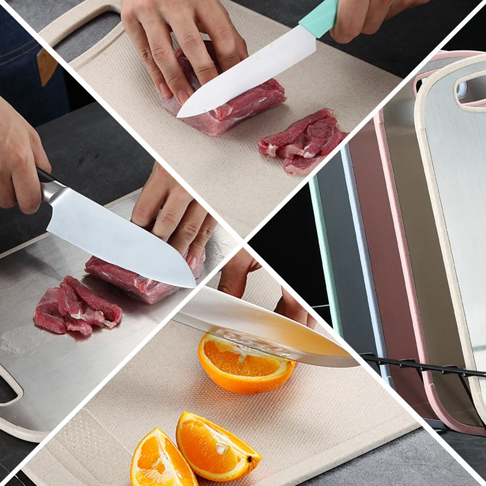 

1Pcs Stainless Steel Cutting Board Double Sided Wheat Straw Chopping Board for Vegetable Fruit Meat Kitchen Accessories