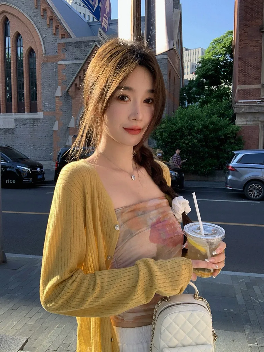 

Ibell Zhang Women's Long Sve Knitted Cardigan Sun Protection Silk Wool Blend Versatile Design Spring 2024 Faion Trend