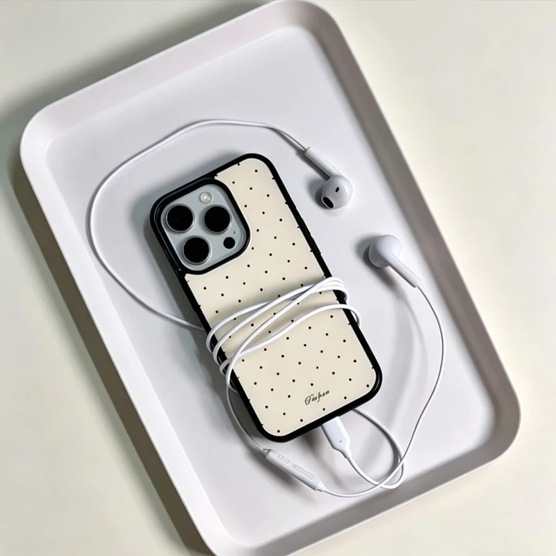 

Korean Ins Sweet Girl Black Wave Dot Creative Cute Gentle Phone Case For iPhone 17 Air 16 15 14 13 12 11 Pro Max Plus Y2K Cover