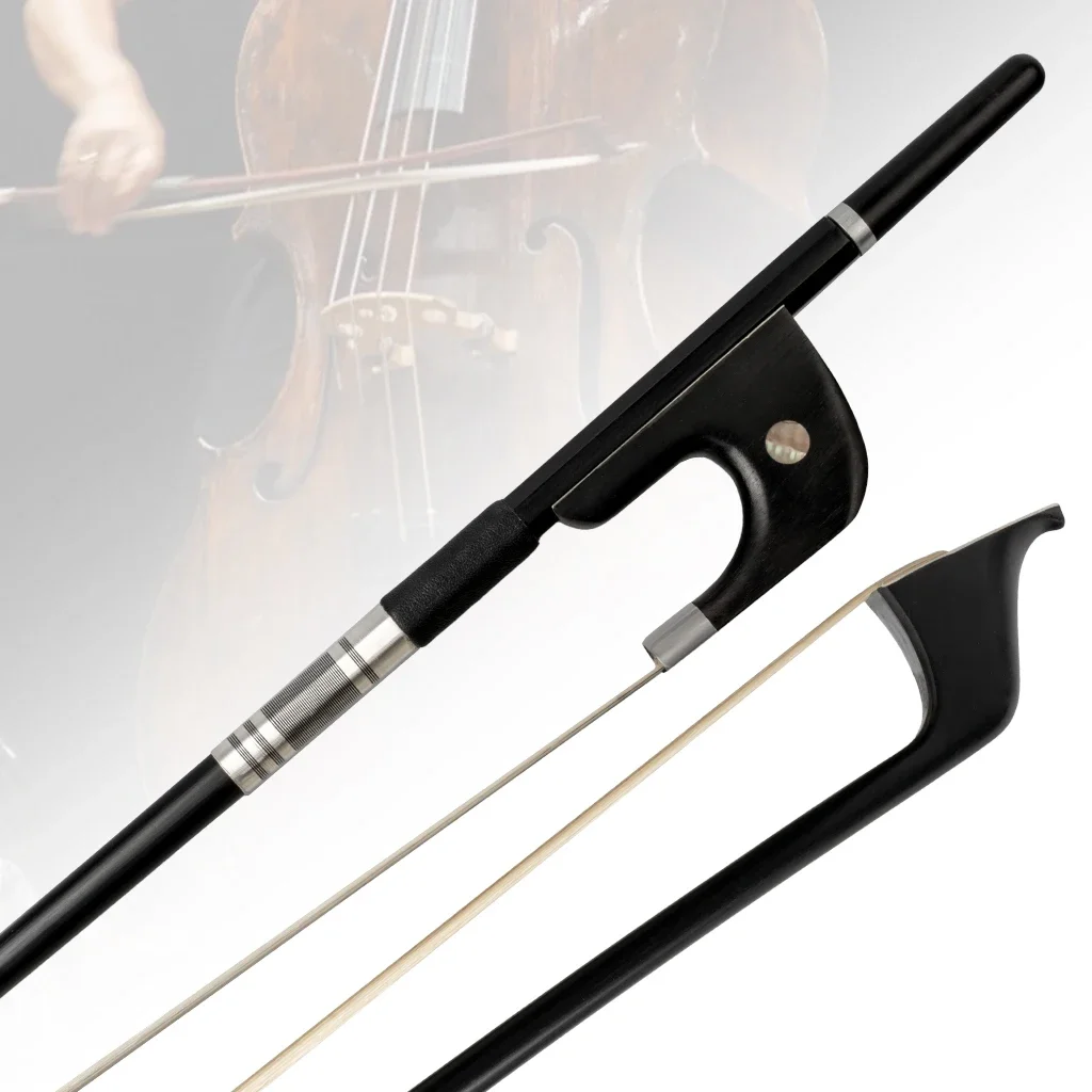 ADVANCED Pure Black Carbon Double Bass Bow German Style 4/4 Upgright Bass Bow Arch Grade Ebony Frogs & Long Button & Horsehair